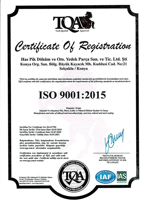 TS EN ISO 9001:2015 Kalite Ynetim Sistemi Sertifikasn aldk.