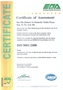 TS EN ISO 9001:2008 Kalite Yönetim Sistemi Sertifikasını aldık.